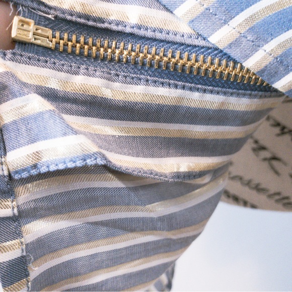 Free w/ Purchase Anne Klein Zip Up 3/4 Sleeve Blouse Blue Gray Gold Striped XL - Picture 11 of 16